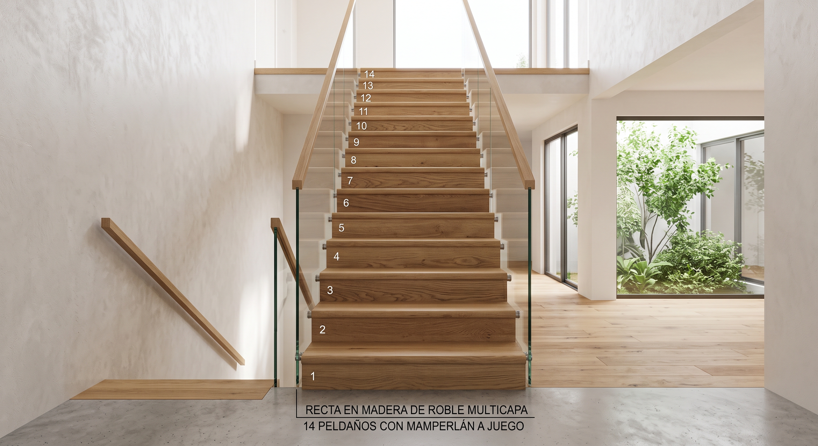 Escalera recta forrada en madera